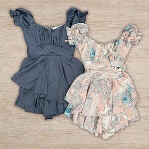 Bundle of 2 NWOT Cellecci Flowy Rompers Womens Size Small Blue and Paisley
